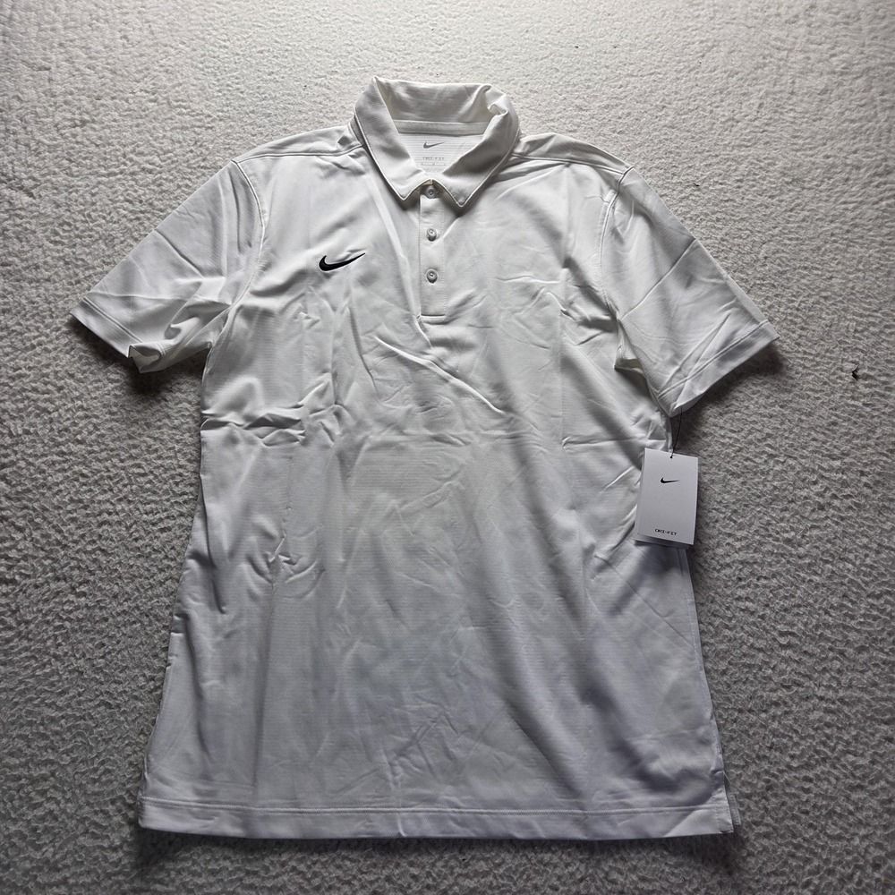 Nike Dri-FIT Polo Shirt Mens M White Short Sleeve Golf Performance Knit Top